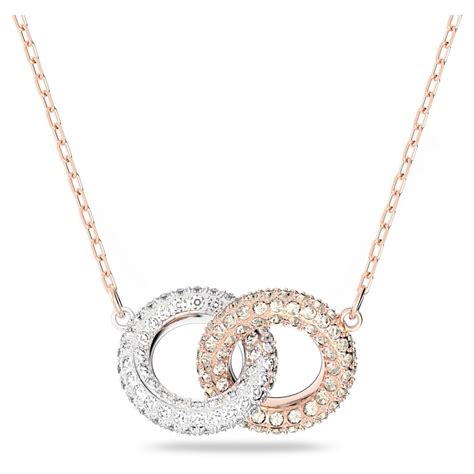 Stone Necklace Intertwined Circles White Rose Gold Tone Plated