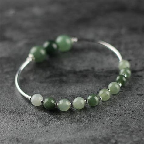 Green Jade Beaded Bracelet Handmade Gemstone Jewelry Accessories Ts