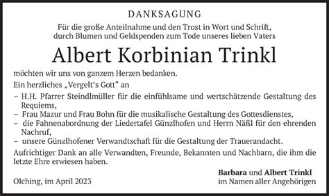 Traueranzeigen Von Albert Korbinian Trinkl Trauer Merkur De