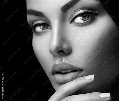 Beauty Fashion Black And White Womans Portrait With Perfect Makeup And