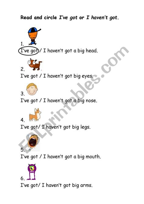 Have Got Body Parts Esl Worksheet By Tatyana Bird