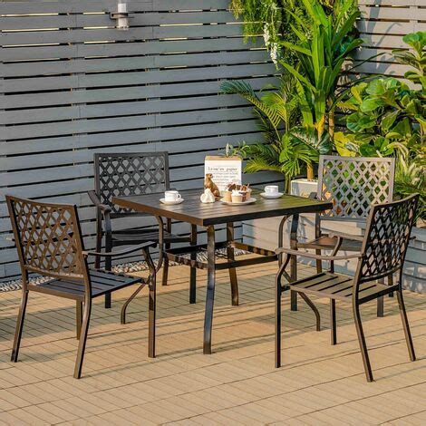 Pieces Metal Patio Dining Table Set Garden Furniture Patio Set