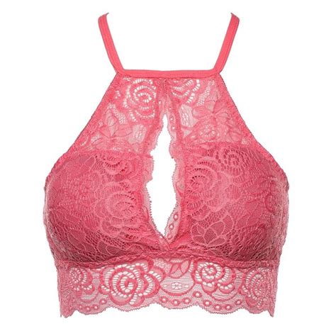 Womens High Neck Halter Lace Bralette With Keyhole In Front And Back