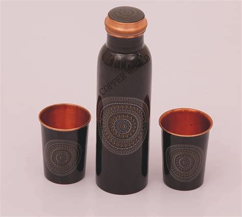 Meena Print Copper Water Bottle Ml With Glass Capacity Litre