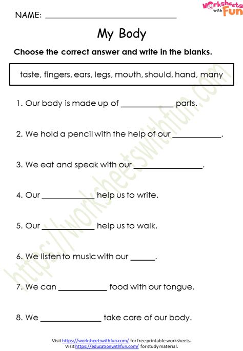 Environmental Science Class My Body Worksheet Wwf