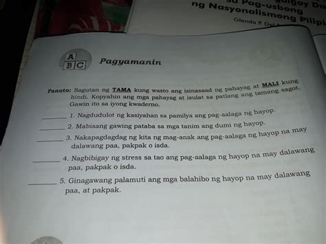 Panuto Isulat Ang Tama Kung Wasto Ang Isinasaad Ng Pahayag At Mali