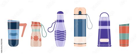 Thermos Vacuum Flask Or Bottle With Hot Drink Coffee Or Tea Realistic