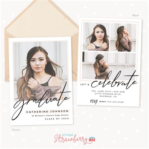 Graduation Announcement Template Elegant Script Strawberry Kit