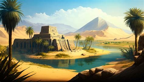 Ancient Egypt Desert Landscape with Pyramids and Architecture in the ...