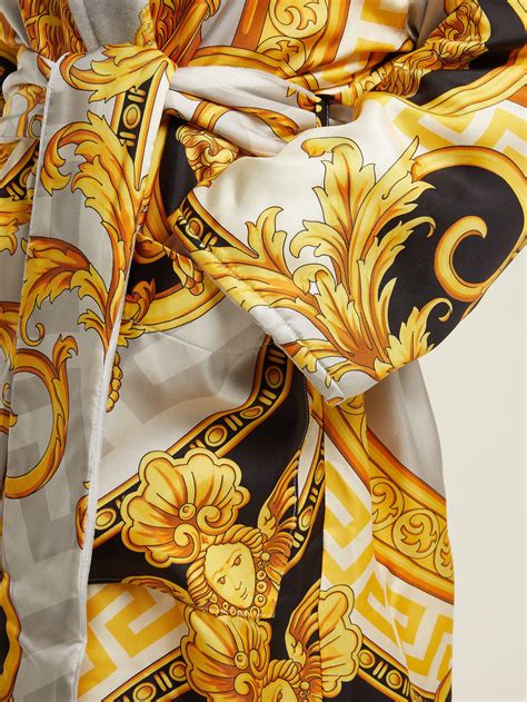 Versace La Coupe Des Dieux Baroque Print Silk Robe In Grey Gold Yellow Lyst