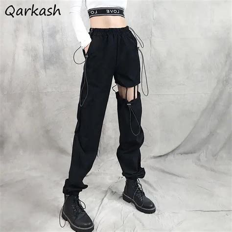 Женские карго брюки Qarkash чёрные | AliExpress