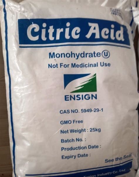 Ensign Citric Acid Monohydrate Packaging Size 25 Kg Packaging Type