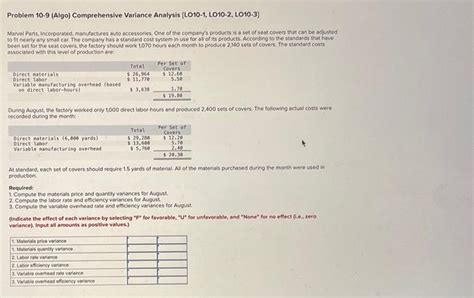 Solved Problem 10 9 Algo Comprehensive Variance Analysis