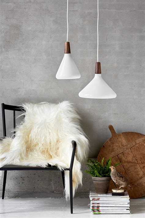 Nari White Glass And Wood Scandi Pendant Medium Lightbox