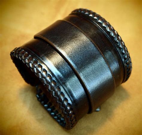 Leather Cuff Bracelet Hand Made Braided Edge By Freddie Matara Nyc