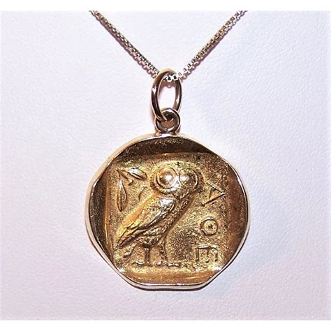 Greek Revival 18k Gold Pendant Athena Goddess Of Wisdom Pet Owl Boo