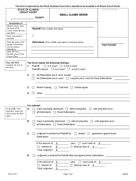 Fillable Online Illinois Standardized Forms Approved Small Claims