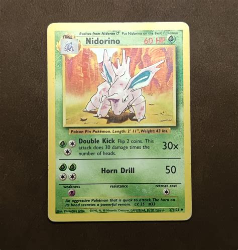 Nidorino 37 102 Base set 1999 Pokemon kort WOTC Köp på Tradera