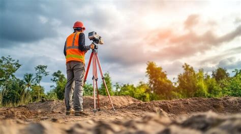 Surveyor Using A Theodolite For Land Measurement Premium Ai Generated