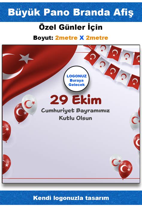 29 Ekim Cumhuriyet Bayramı Panosu 2 Metre x 2 Metre Özel Gün Brandası