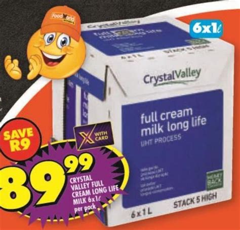 CRYSTAL VALLEY FULL CREAM LONG LIFE MILK 6x1L Per Pack Offer At Shoprite