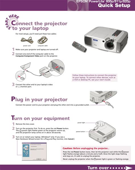 Epson Powerlite 600P Multimedia Projector Quick Start Manual 820p/811p/600p