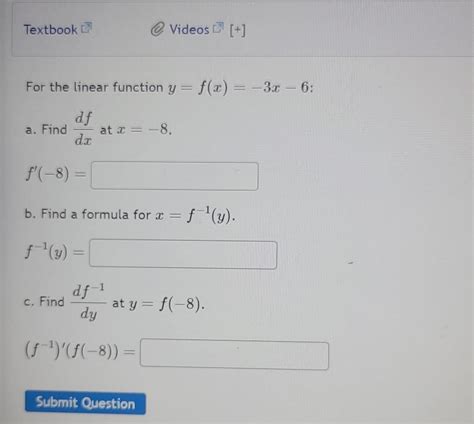 Solved For The Linear Function Y F X −3x−6 A Find Dxdf