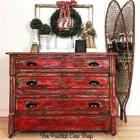 Antique Rustic Chippy Red Farmhouse Dresser Side Table Distressed