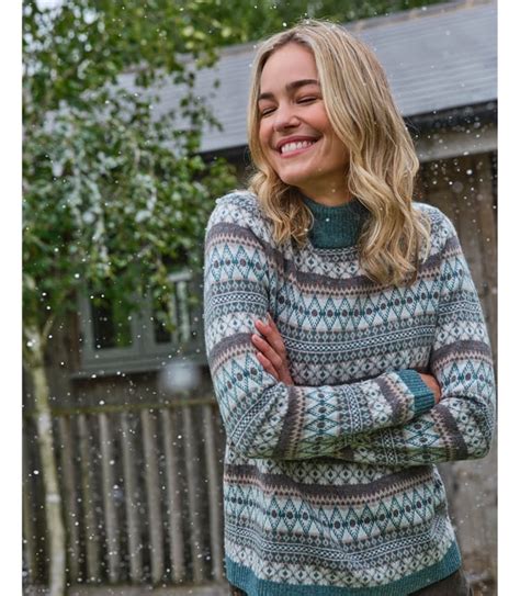 Teal Marl Pure Merino Fairisle Turtle Neck Jumper