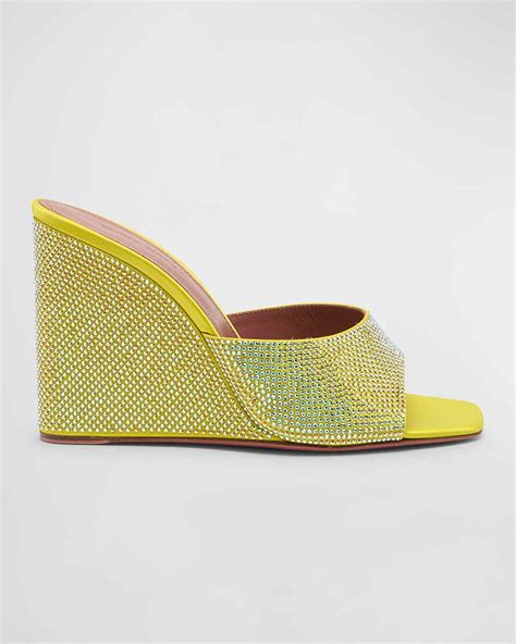 Amina Muaddi Lupita Crystal Slide Wedge Sandals Citrine Editorialist