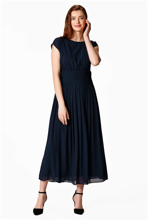 Shop Pleated Empire Chiffon Dress Eshakti