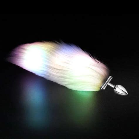 Plug Anal Alumínio Cauda Branca Curta LED Colorido 4x3Cm Sexshop Online variedade de