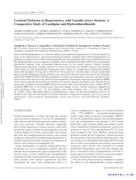 Pdf Cerebral Perfusion In Hypertensives With Carotid Artery Stenosis