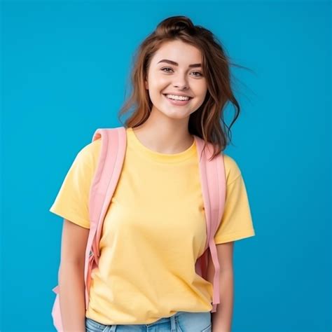 Vista Frontal De Una Mujer Joven Con Una Camiseta Rosa Foto Premium