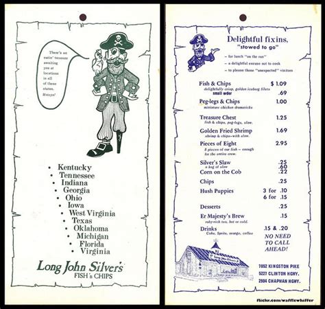 Long John Silvers Menu 1970s Long John Silvers Menu Long John