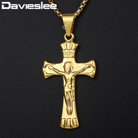 Davieslee Mens Cross Pendant Necklaces Inri Crucifix Jesus Catholic