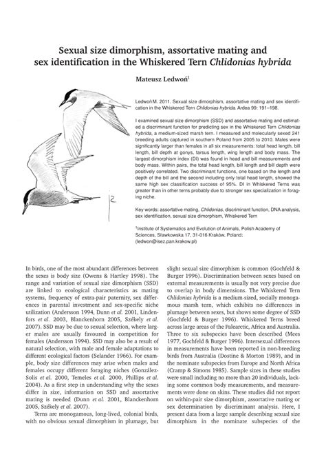 Pdf Sexual Size Dimorphism Assortative Mating And Sex Identification