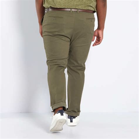 Slim Fit Chino Broek Met Riem Herenmode Grote Maten Kaki Kiabi