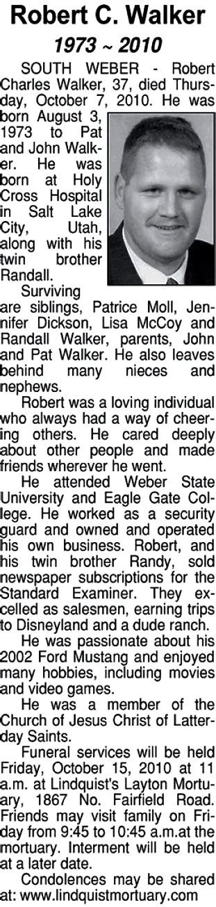 Robert Charles Walker Deceased Clearfield UT Utah