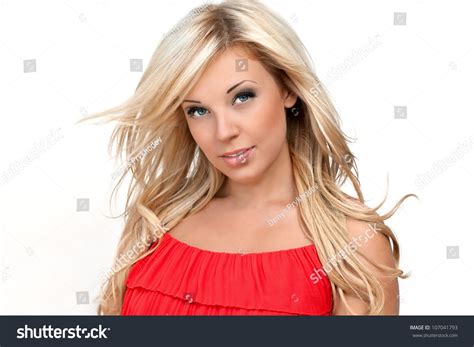 Portrait Sexy Blonde Girl Red Dress Stock Photo Shutterstock
