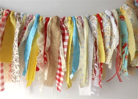 Rag Tie Garland Backdrop Photo Prop Tattered Fabric Banner Summer