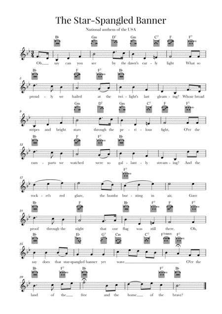 The Star Spangled Banner National Anthem Of The USA Guitar B Flat