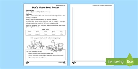 Dont Waste Food Poster Worksheet Worksheet Teacher Made