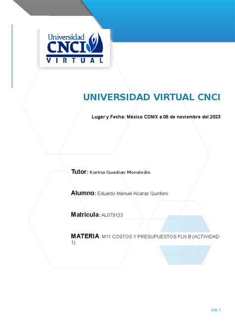 Universidad Virtual Cnci Act Costos V Universidad Virtual Cnci