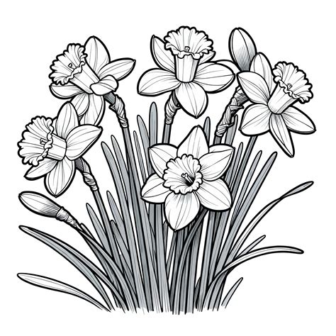 Daffodil blooms: Realistic coloring template (Free)