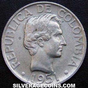 1946 5 B Colombian Silver 20 Centavos Type 1 Silveragecoins