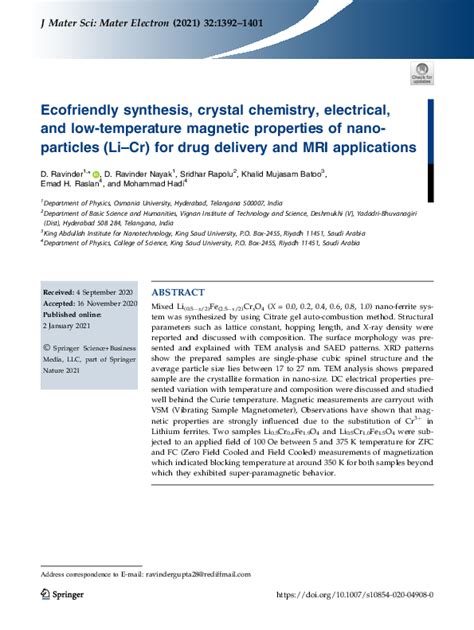 Pdf Ecofriendly Synthesis Crystal Chemistry Electrical And Low