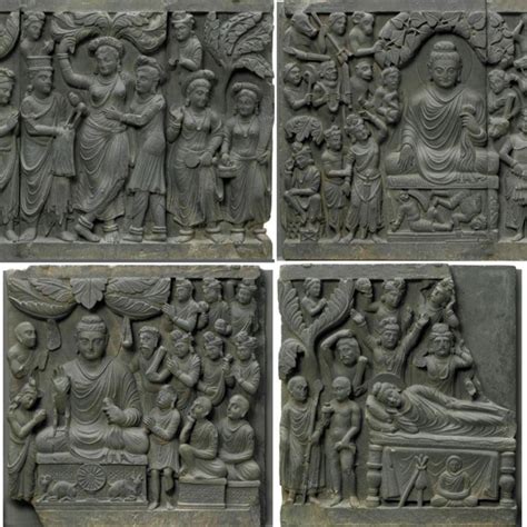 Four Schist Panels Showing Scenes From The Life Of Buddha