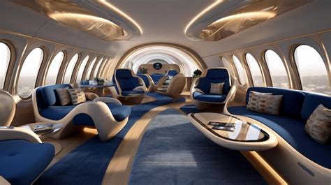 Premium AI Image | The interior of a private jet with blue carpet and a ...