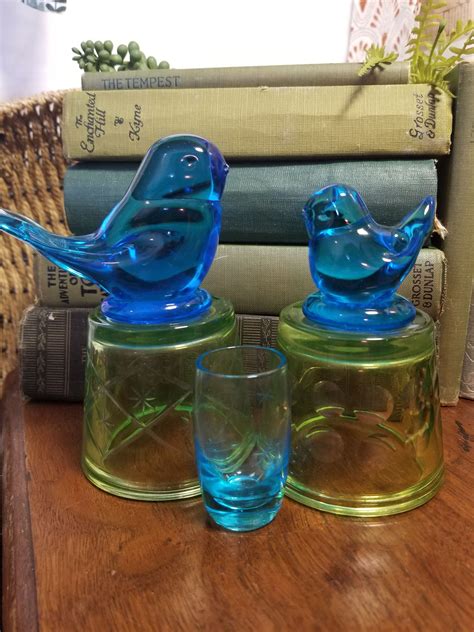 Vintage Leo Ward Glass Bluebirds Of Happiness In Two Sizes Signed On